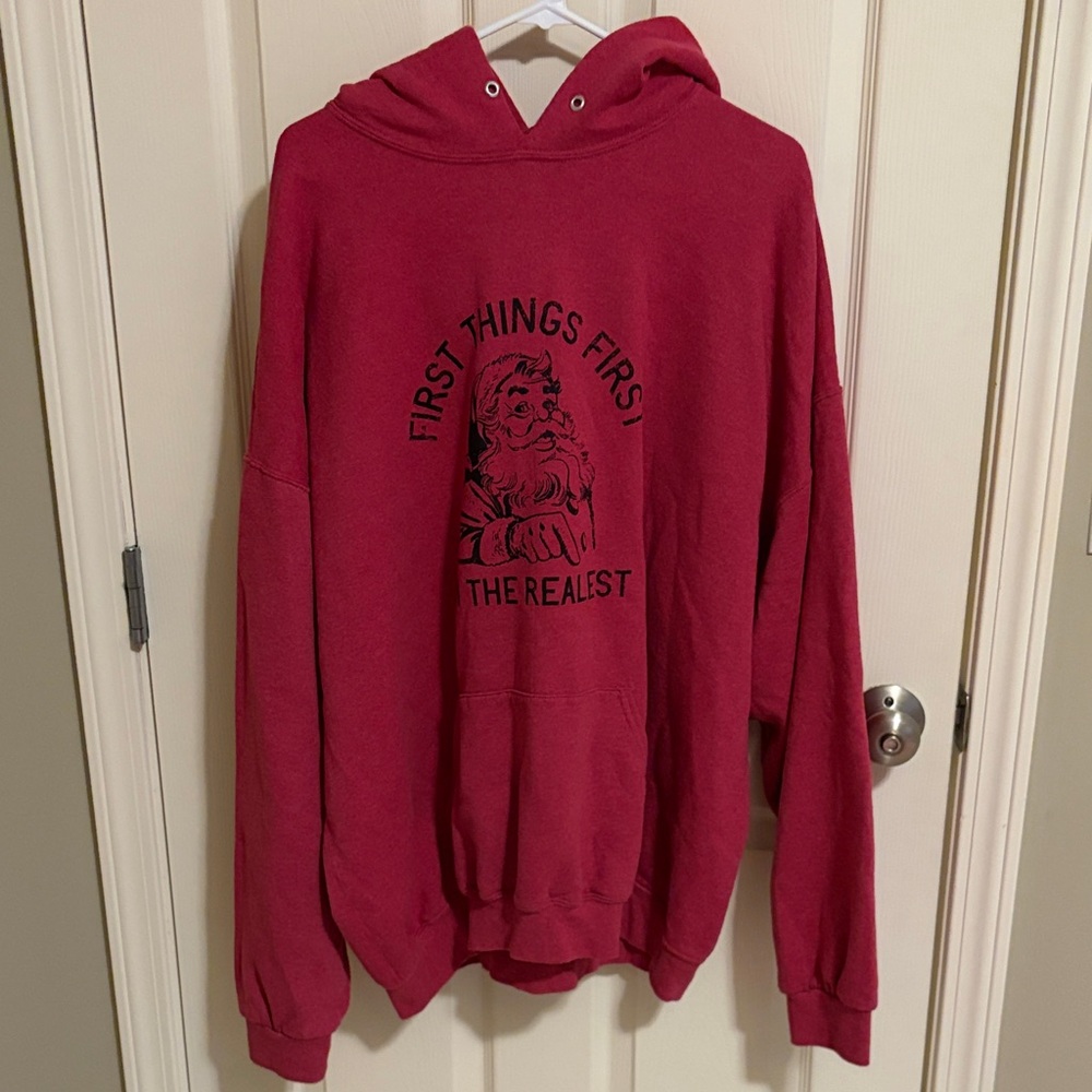 “First Thing’s First I’m the Realest” Santa Christmas Red Graphic Hoodie